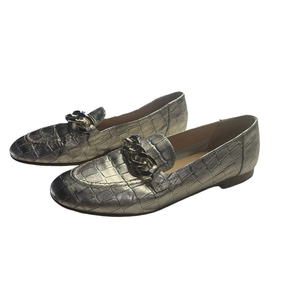 Donald J Pliner Balton Crocodile Embossed Gold Metallic Loafers Woman’s Size 7.5